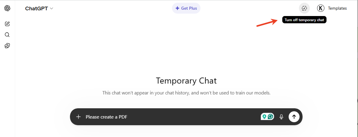 Turn off Temporary Chat