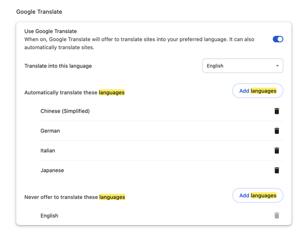 Enable Translation Feature