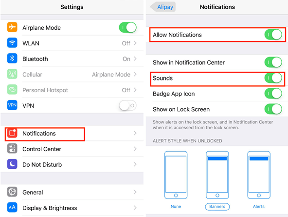fix no sound on iPhone way 6 by changing the notification settings