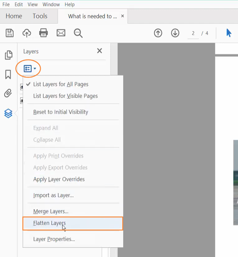 Flatten PDF Layers in Adobe