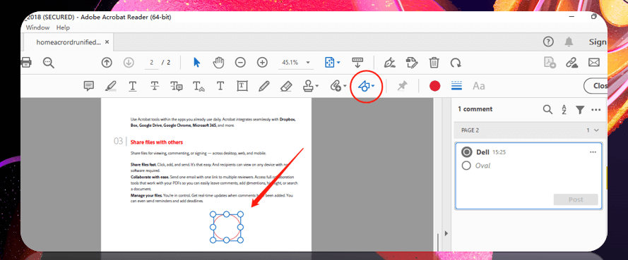 Wählen Sie das Symbol für Formen und fügen Sie Formen in Ihre PDF-Datei ein.