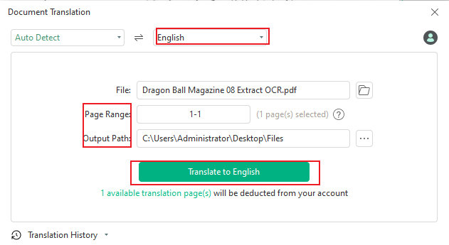 Specify the language you need and click the Translate button in SwifDoo PDF