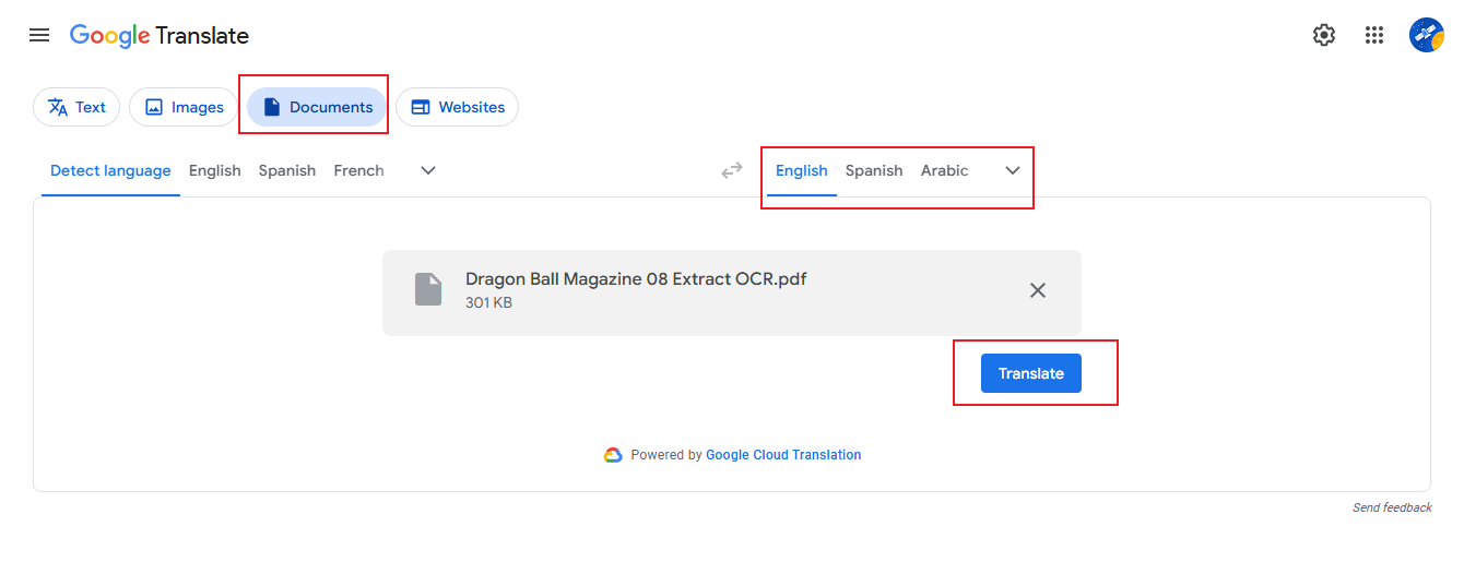 Translate the manga in Google Translate