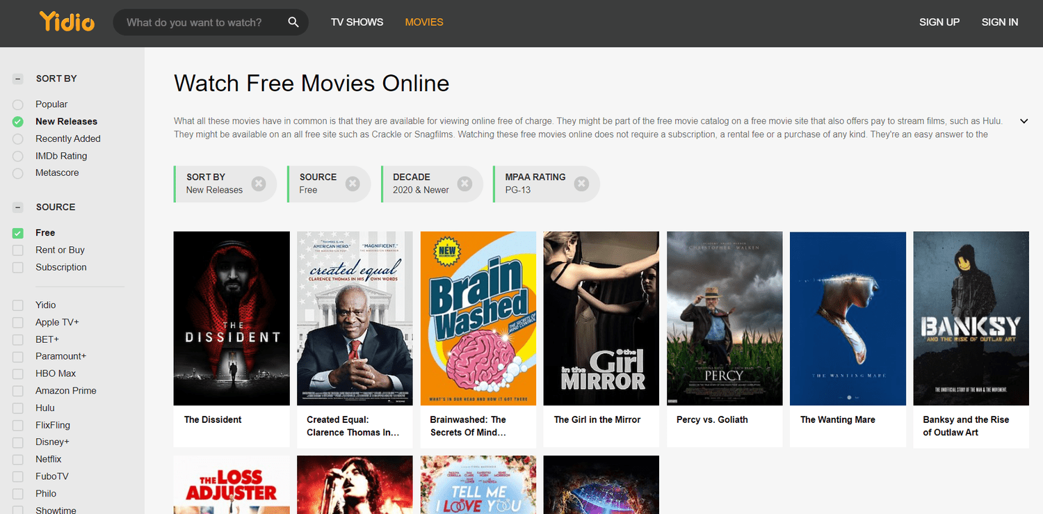 Free Movie Websites Online Yidio