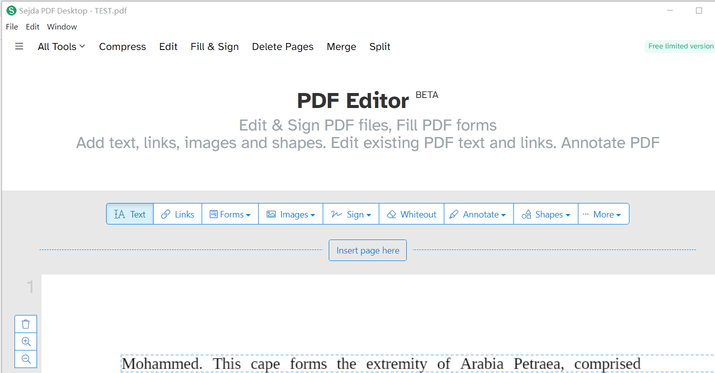 Безплатен PDF редактор за Windows Sejda PDF десктоп