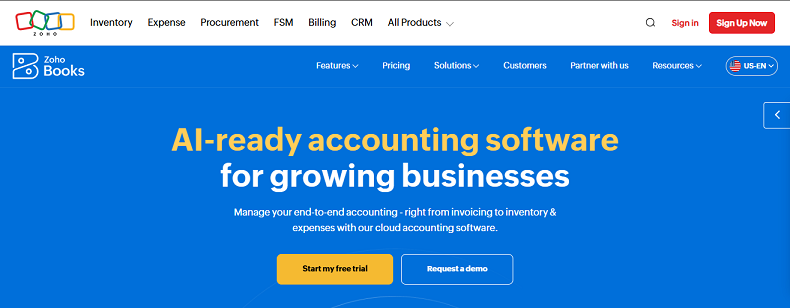 Web interface of Zoho Books