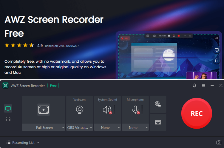 AWZ Screen Recorder Free - free screen recorder for Windows 10