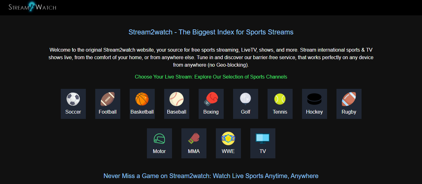 free sports streaming site Stream2Watch