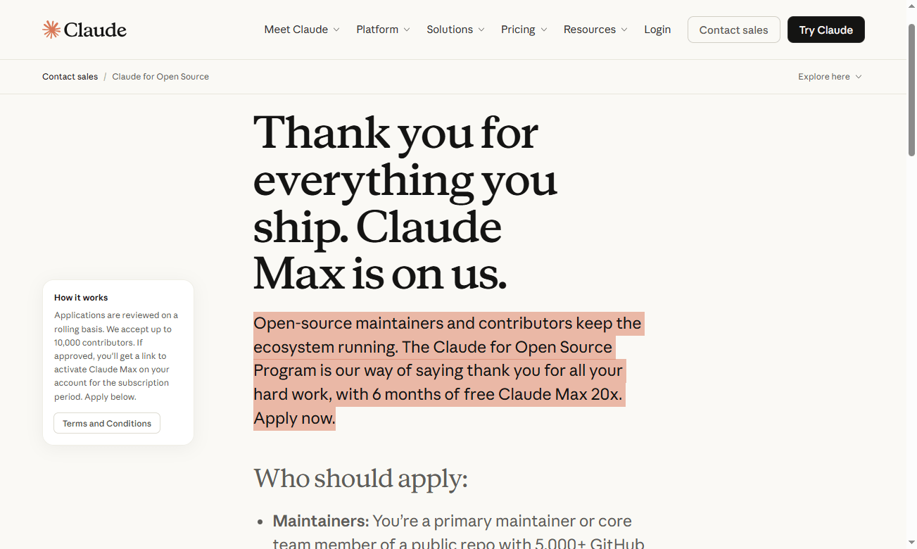 Claude for Open Source