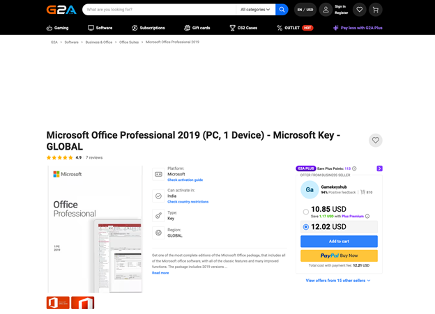 Buy Microsoft Office from G2A