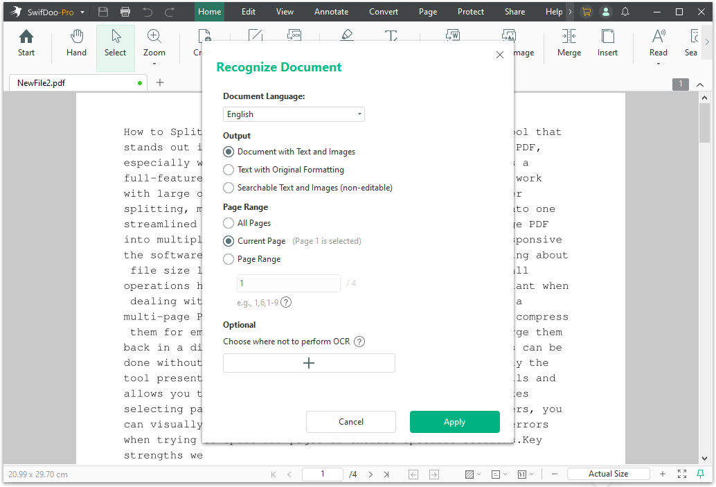 SwifDoo PDF scanning document