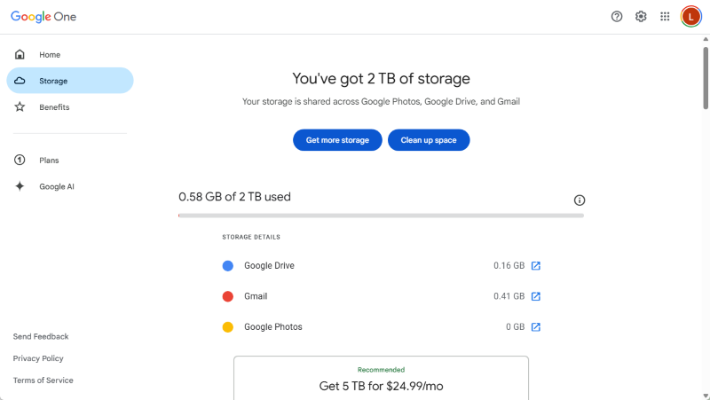 Google Account Storage