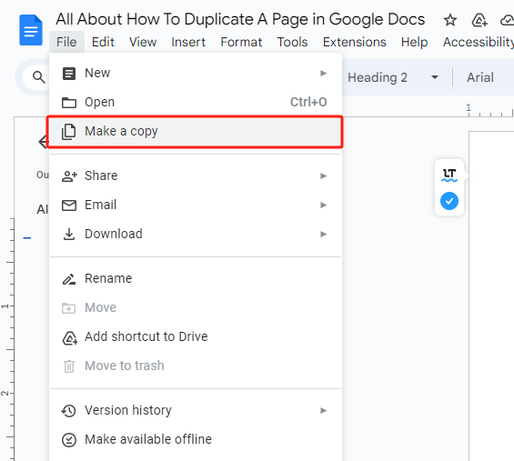 Google Docs Make a Copy Feature