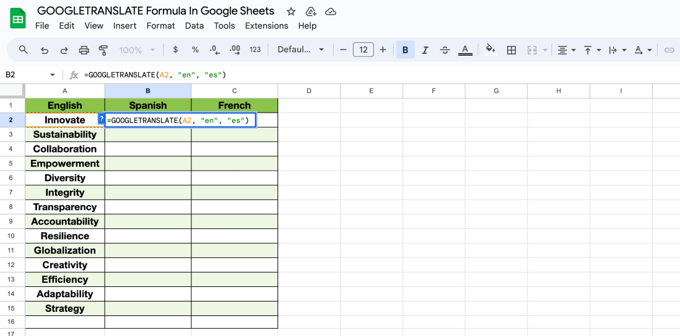 Translate a Google Sheet with Google Translate Formula 1