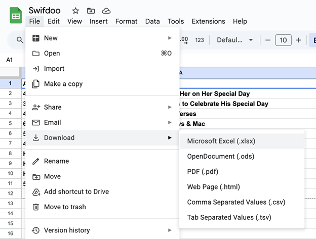 Download as Microsoft Excel