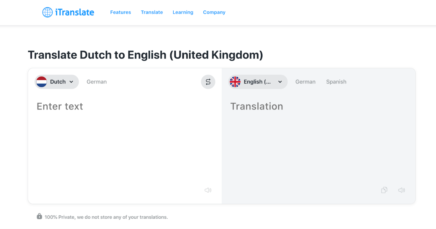 Interface of iTranslate