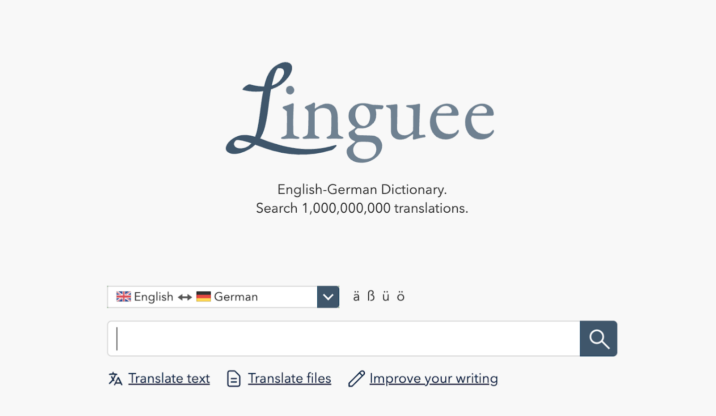 Interface of Linguee