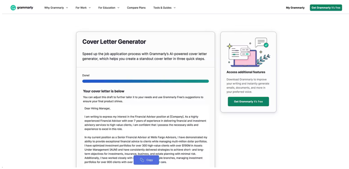 Grammarly cover letter generator