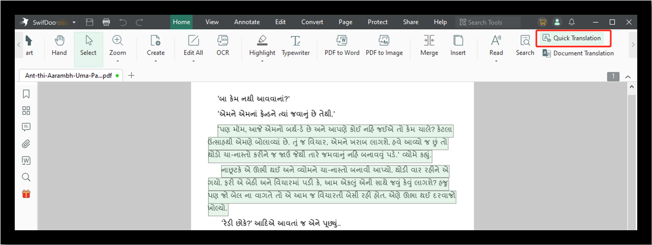 Gujarati to Hindi translation PDF with SwifDoo PDF step 2 select text