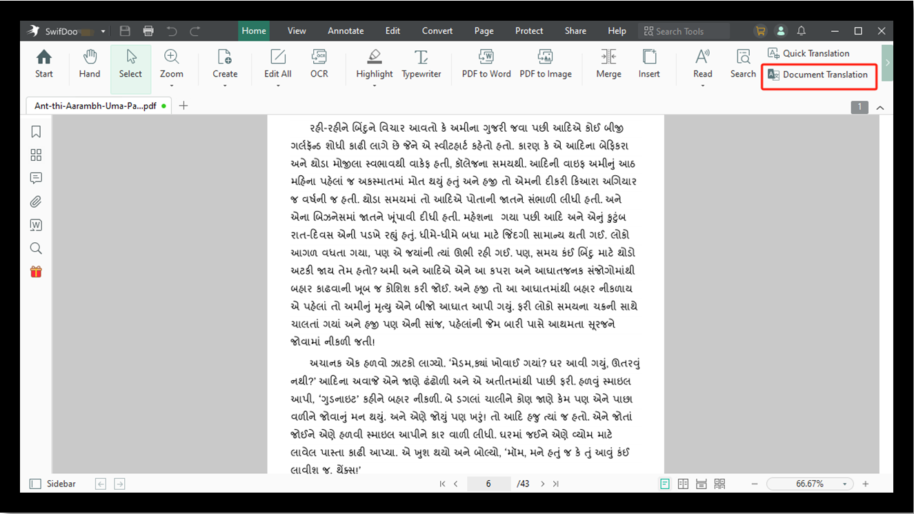 Gujarati to Hindi translation PDF with SwifDoo PDF document translator step 2
