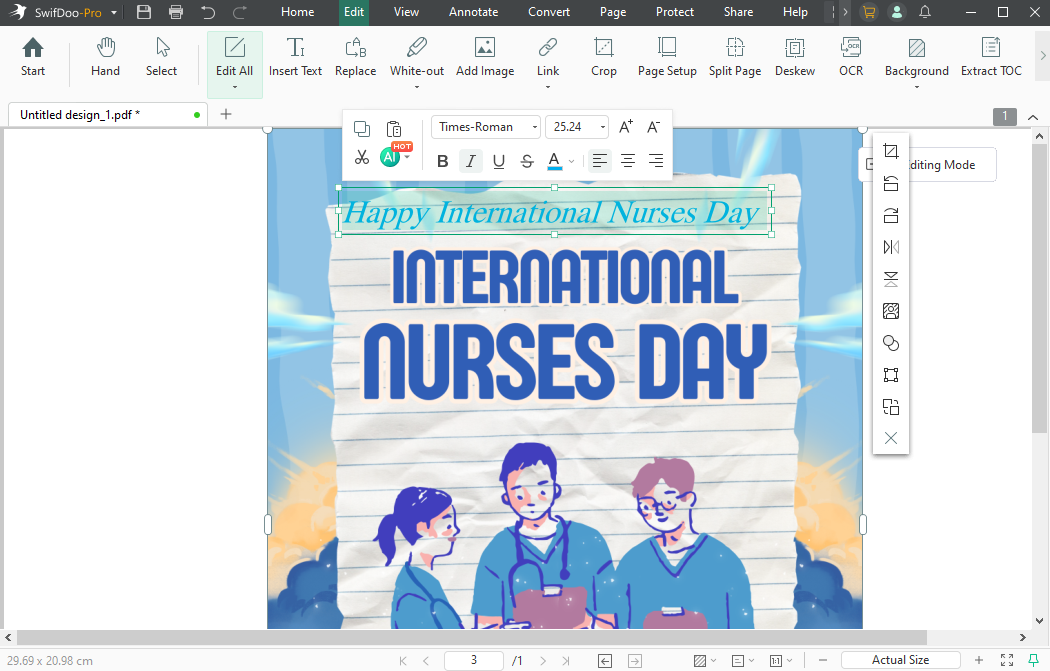 Edit the Nurses Day card in SwifDoo PDF