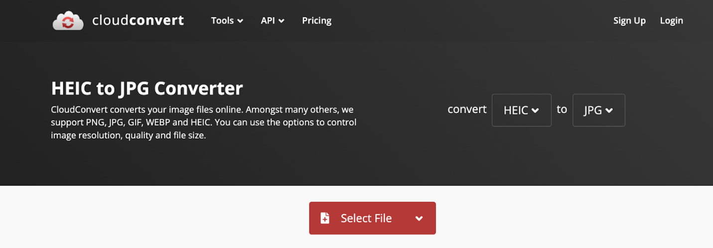 The HEIC to JPG Converter interface of CloudConvert
