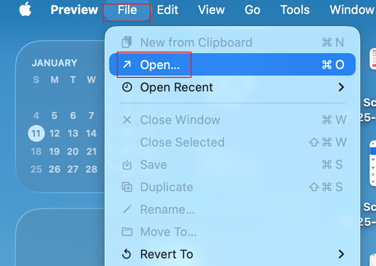 Click File and Open in Preview to import your HEIC image