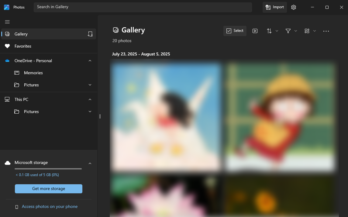 Interface of the Windows Photos App