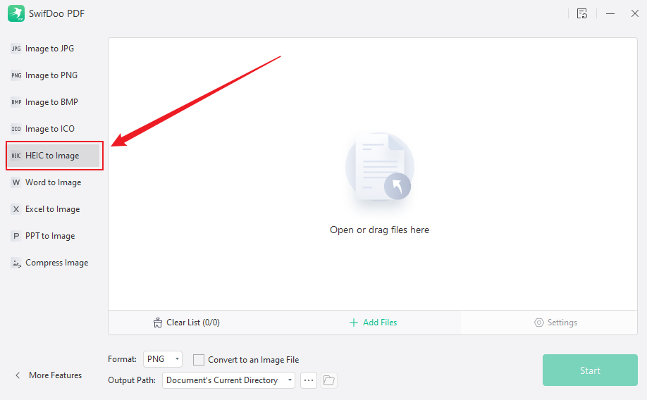 Click the HEIC to Image option in SwifDoo PDF