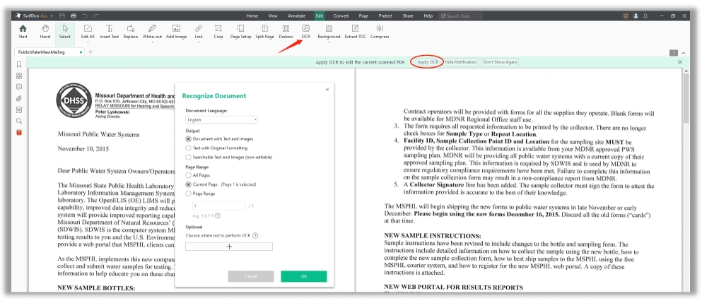 How do I edit a scanned PDF in SwifDoo PDF