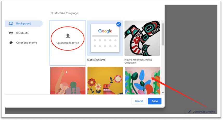 How to change Google background by uploading your own picture