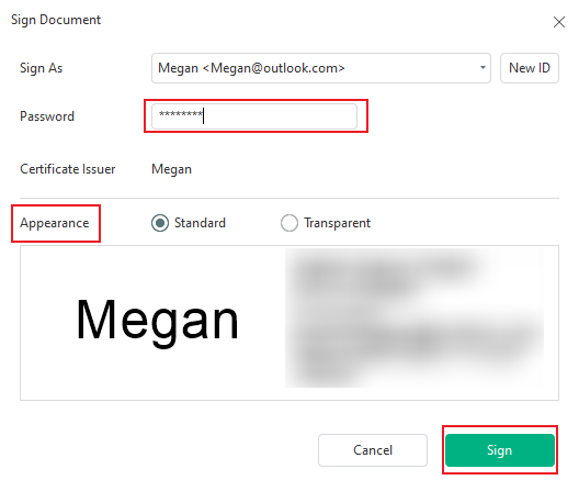 Enter the password, customize the signature appearance, and click Sign in SwifDoo PDF