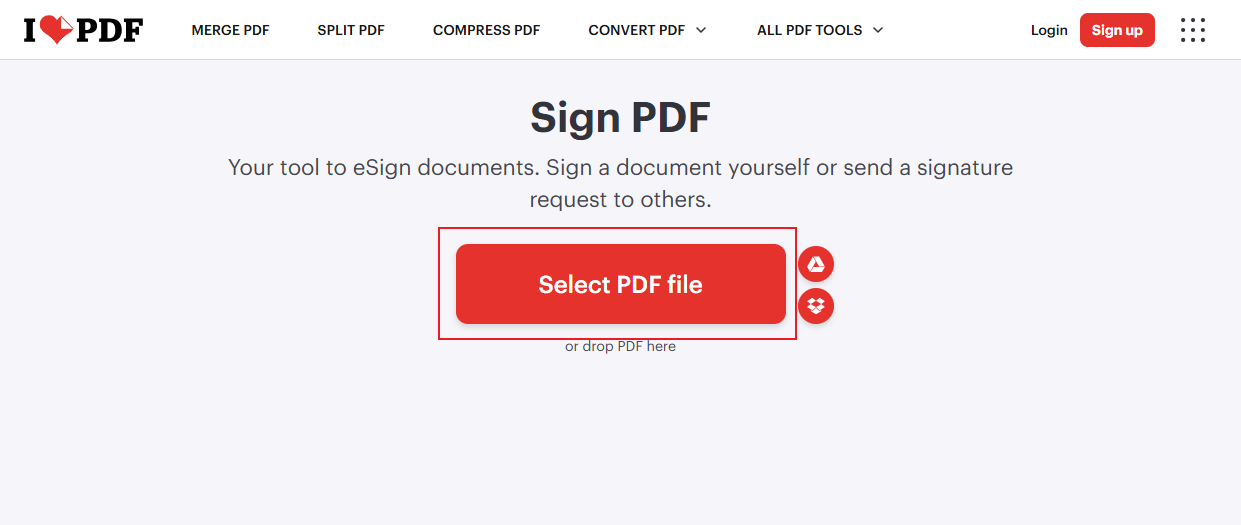Click Select PDF file in iLovePDF