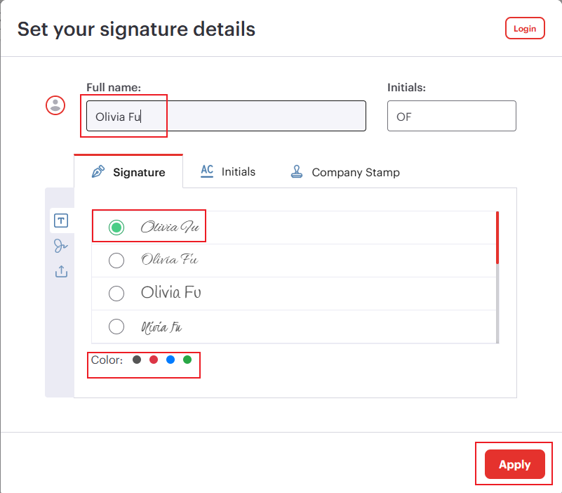 Set your signature detail in iLovePDF