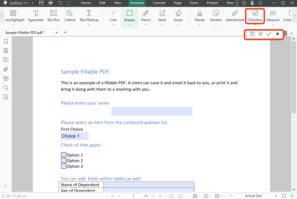 add check boxes in your PDF