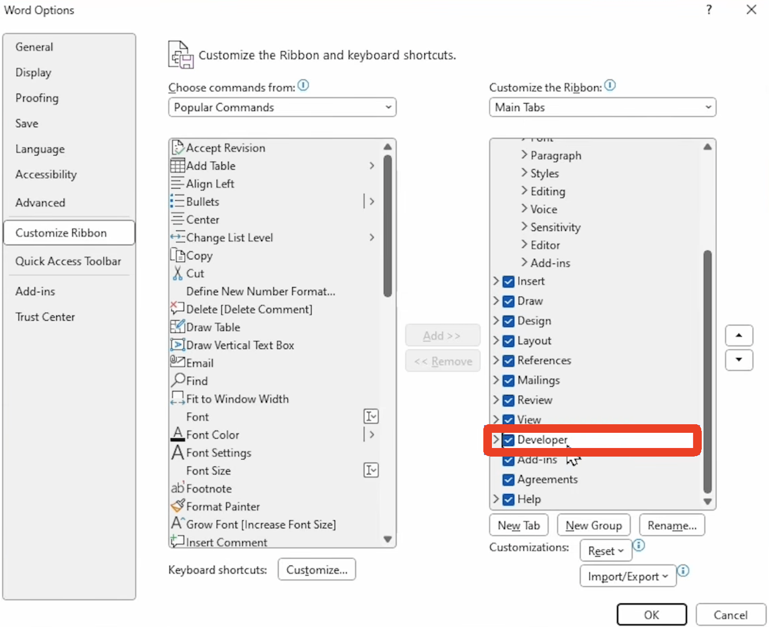 choose Developer