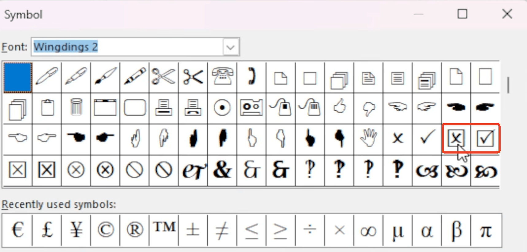 choose Wingdings 2