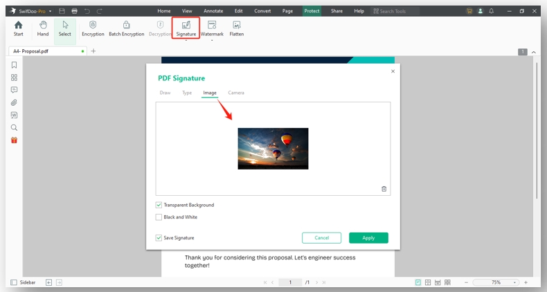 Add signature images to a PDF in SwifDoo PDF