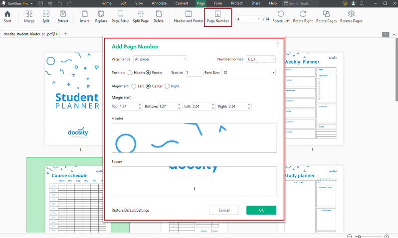Add page numbers to a PDF in SwifDoo PDF
