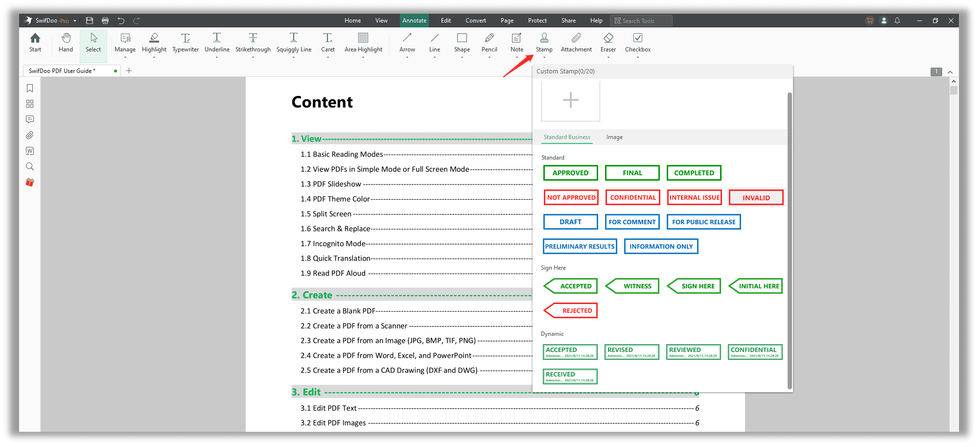 How to add stamps to a PDF in SwifDoo PDF