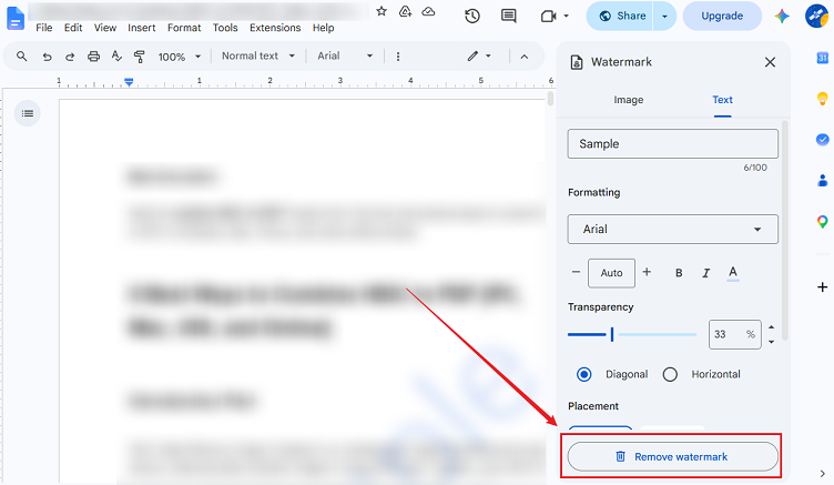 Click Remove Watermark in Google Docs