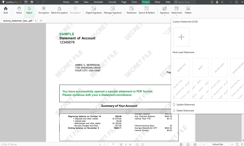 Add watermarks to a PDF in SwifDoo PDF