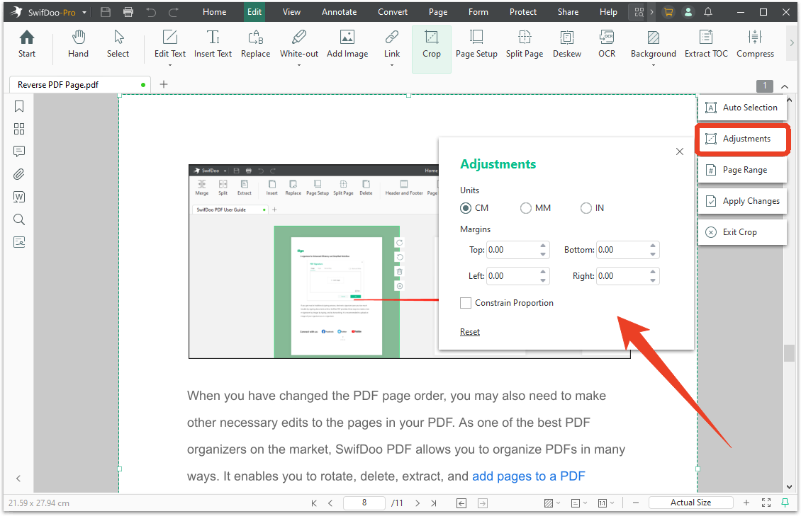 swifdoo pdf page adjustment
