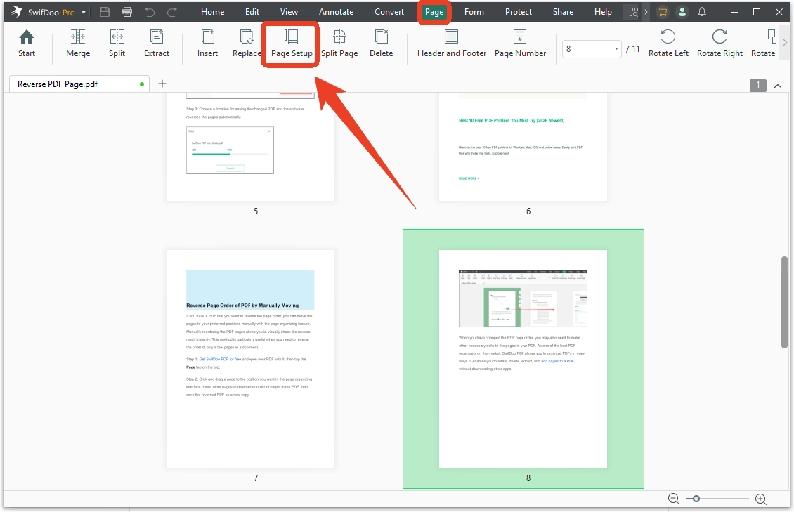 swifdoo pdf page setup