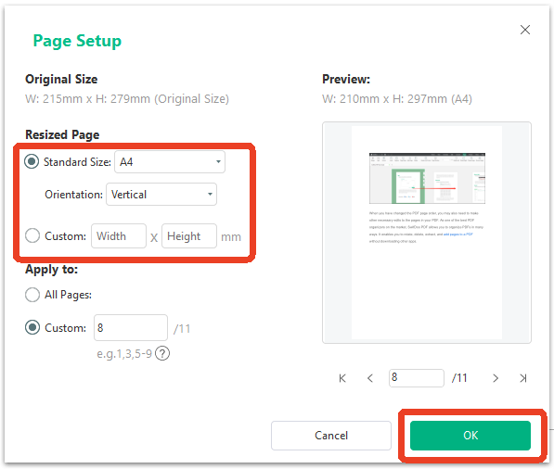 swifdoo pdf page setup