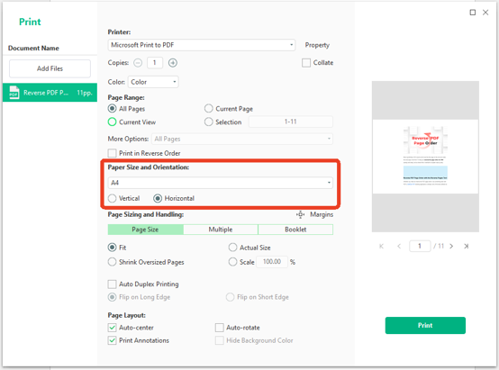 Paper Sizing and Orientation