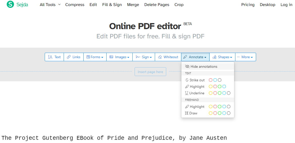How to annotate a PDF with Sejda step 2