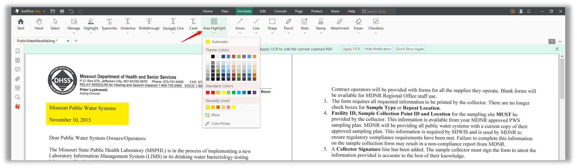 How to area highlight a PDF on Windows