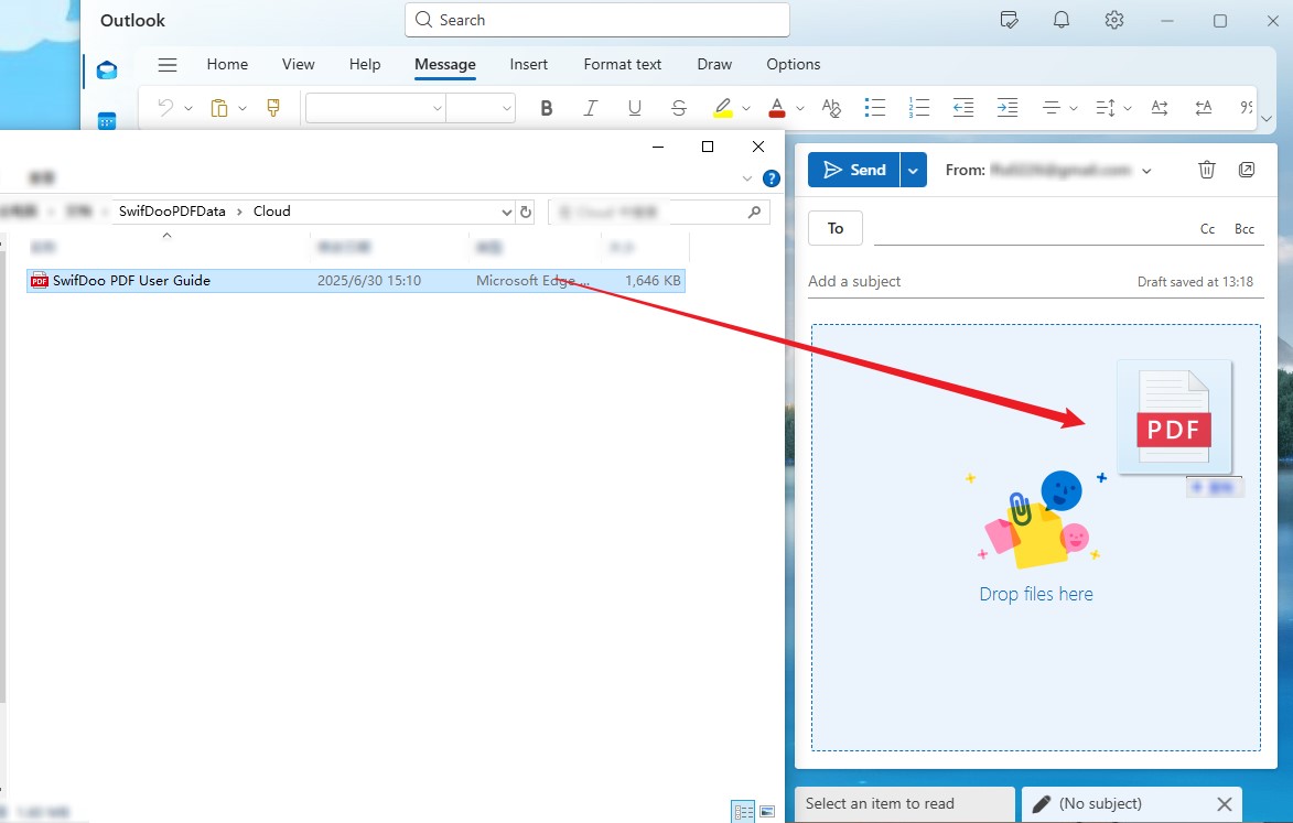 Directly drag and drop the target file into Outlook
