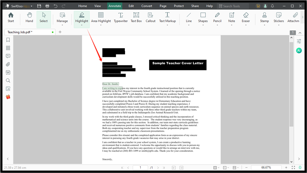 black out text in PDF without redact using SwifDoo PDF 5